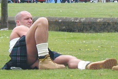 Men exposed shop in kilts